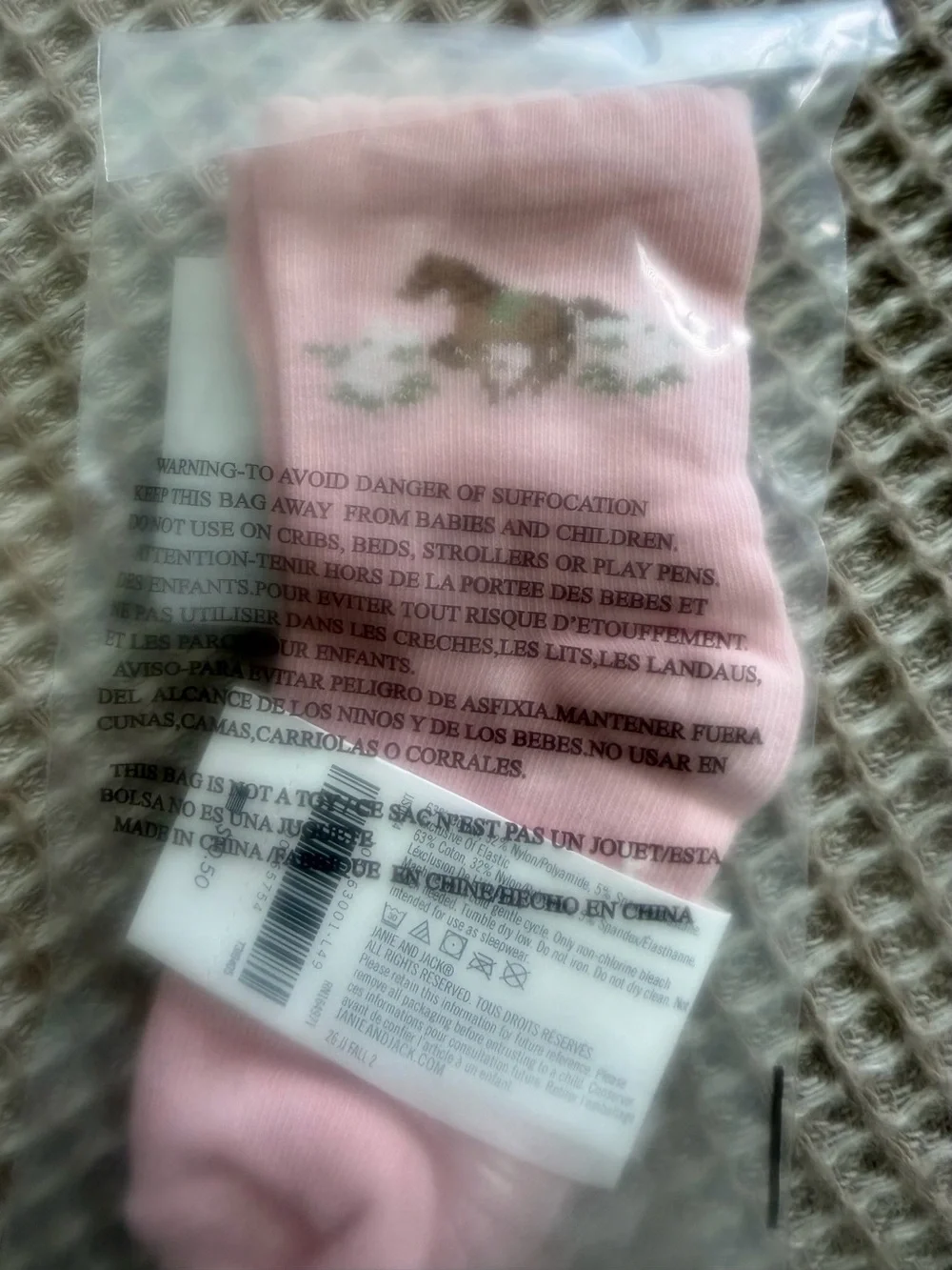 Jamie and Jack 18 to 24 months girls, pink Socks with Horse Motif nwt